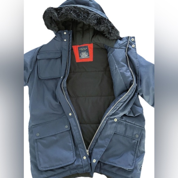 Nautica Women’s L Winter Parka Jacket Hooded Navy Blue Faux Fur Lined Warm Coat - Picture 10 of 10